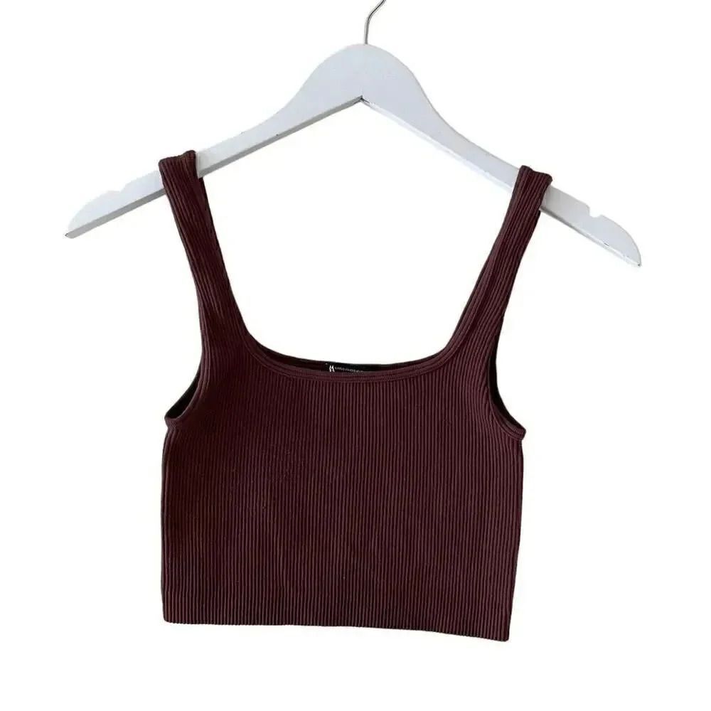 Zara Rust Brown Ribbed Knit Seamless Crop Tank Top SZ XS #1711